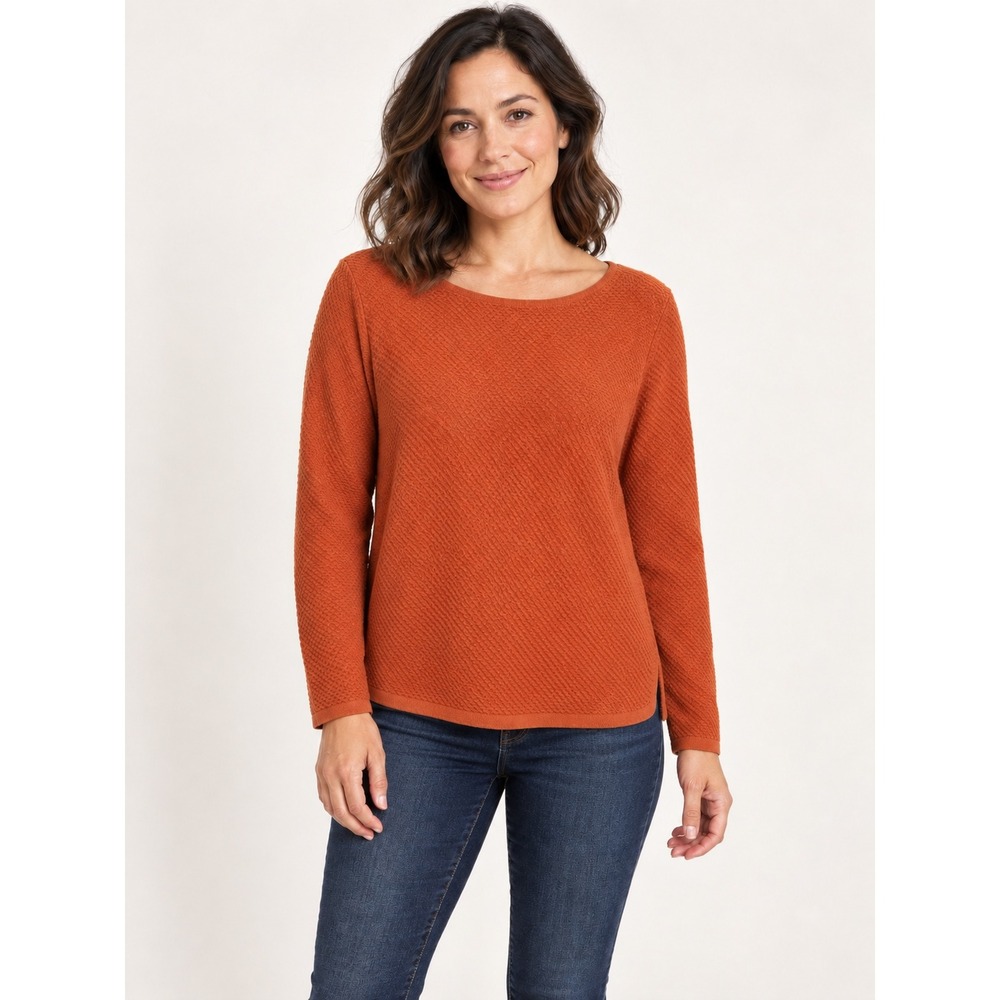 J. Jill Womens Textured Diamond Knit Boat Neck Sweater Burnt Orange MP